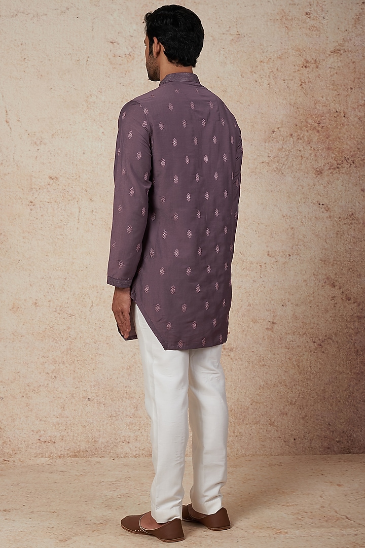 Mauve Silk Embroidered Kurta Set by Nero by Shaifali & Satya at Pernia's Pop Up Shop