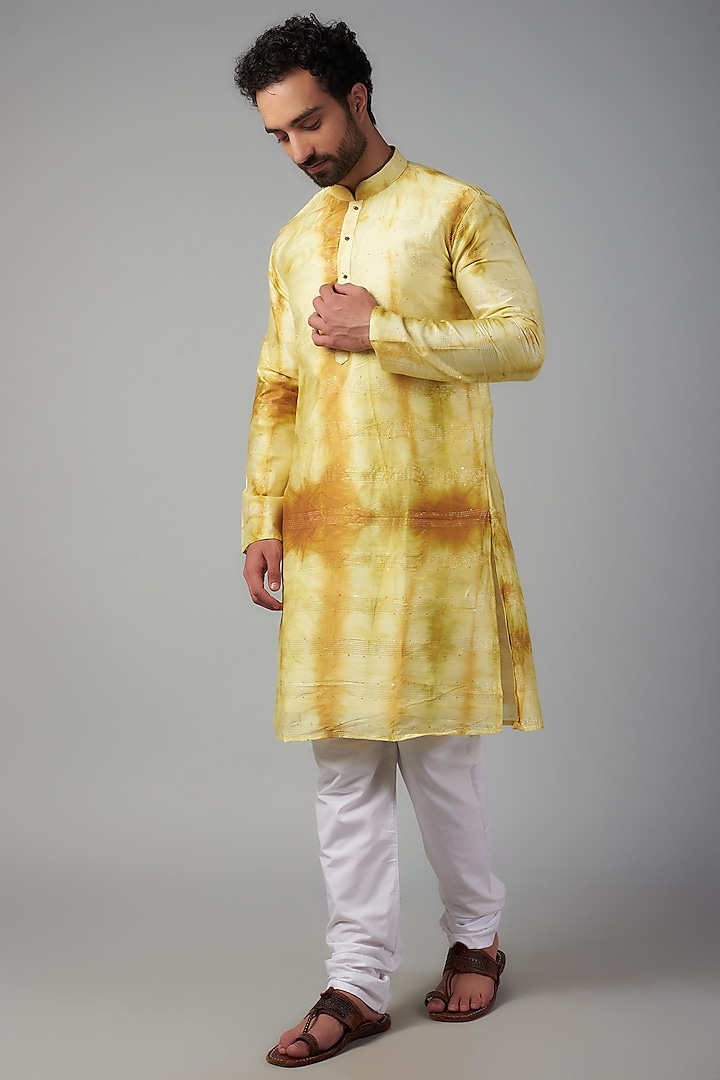 Yellow Silk Tie-Dyed Kurta Set by Nero by Shaifali & Satya