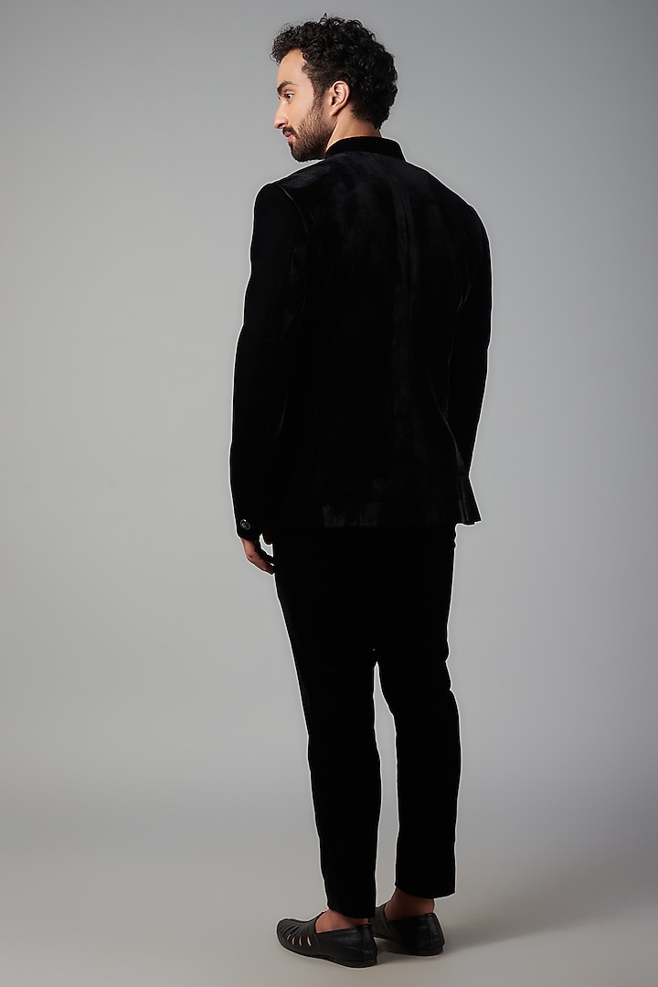 Black Velvet Thread Embroidered Jodhpuri Jacket Set by Nero by Shaifali & Satya at Pernia's Pop Up Shop