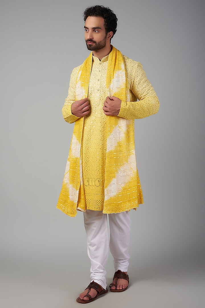 Yellow Ombre Lucknowi Kurta Set by Nero by Shaifali & Satya
