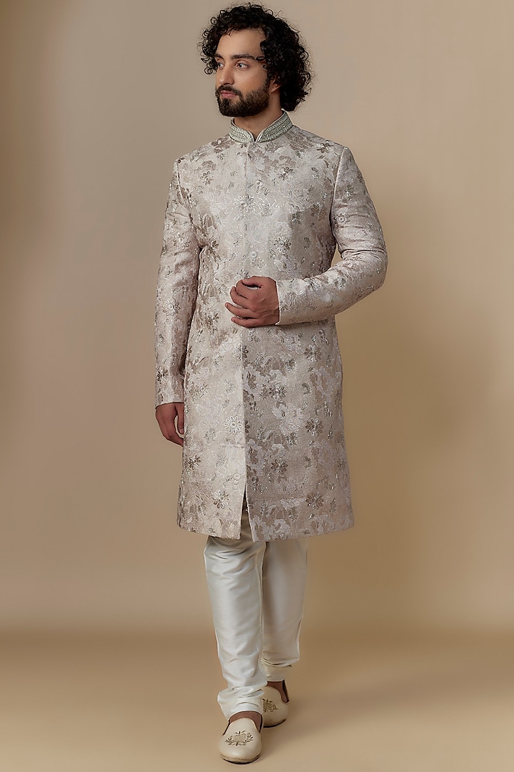 Pink Lucknowi Handwork Sherwani Set by Nero By Shaifali & Satya