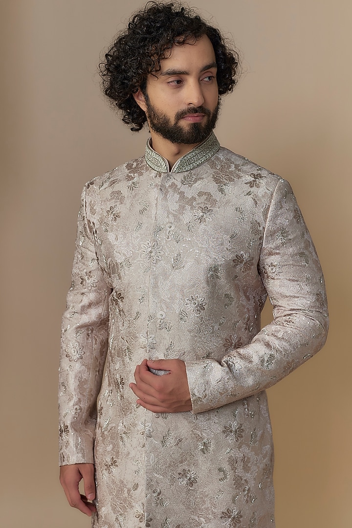 Pink Lucknowi Handwork Wedding Sherwani Set by Nero By Shaifali & Satya at Pernia's Pop Up Shop