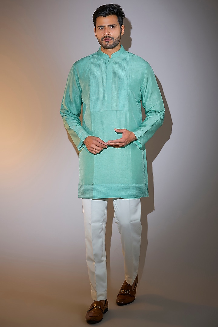 Blue Silk Thread Hand Work Wedding Indowestern Set by Nero By Shaifali & Satya at Pernia's Pop Up Shop
