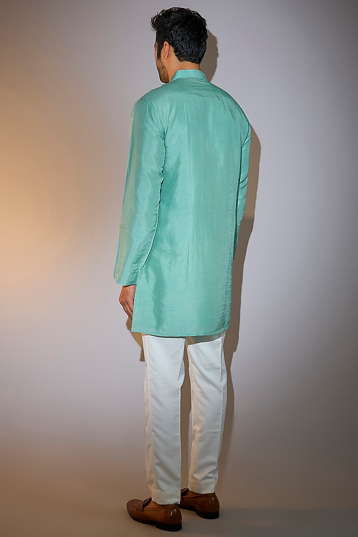 Blue Silk Thread Hand Work Wedding Indowestern Set by Nero By Shaifali & Satya at Pernia's Pop Up Shop