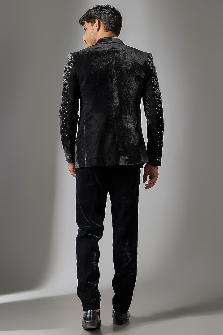 Black Velvet Handwork Tuxedo Set by Nero by Shaifali & Satya at Pernia's Pop Up Shop