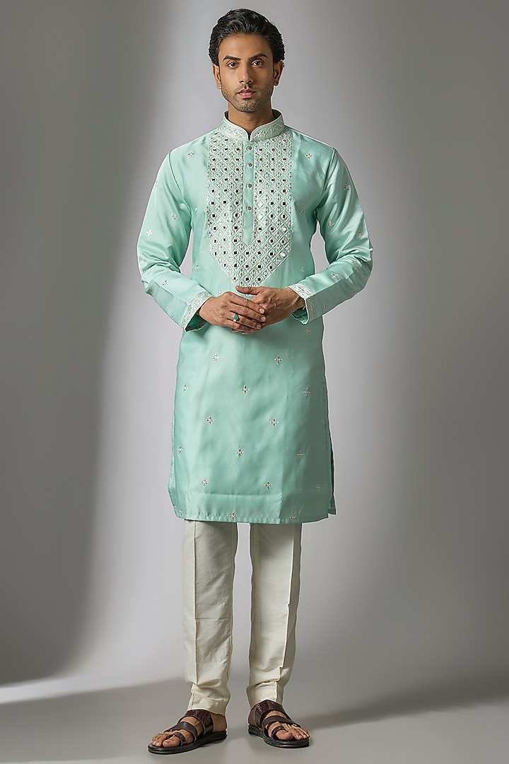 Green Silk Mirror Work Kurta Set by Nero by Shaifali & Satya