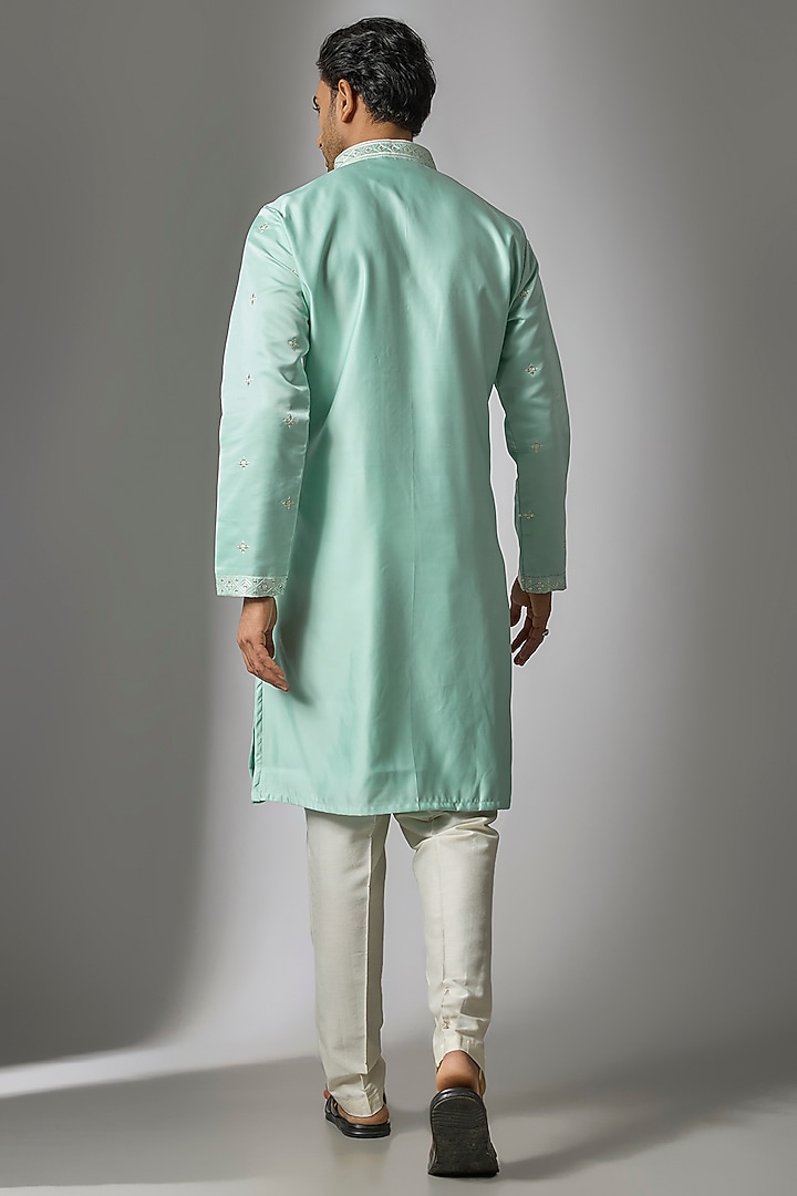 Green Silk Mirror Work Kurta Set by Nero by Shaifali & Satya at Pernia's Pop Up Shop