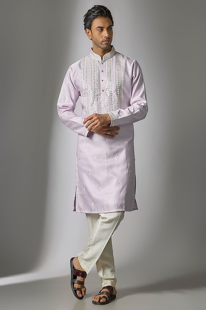 Purple Silk Mirror Work Kurta Set by Nero by Shaifali & Satya