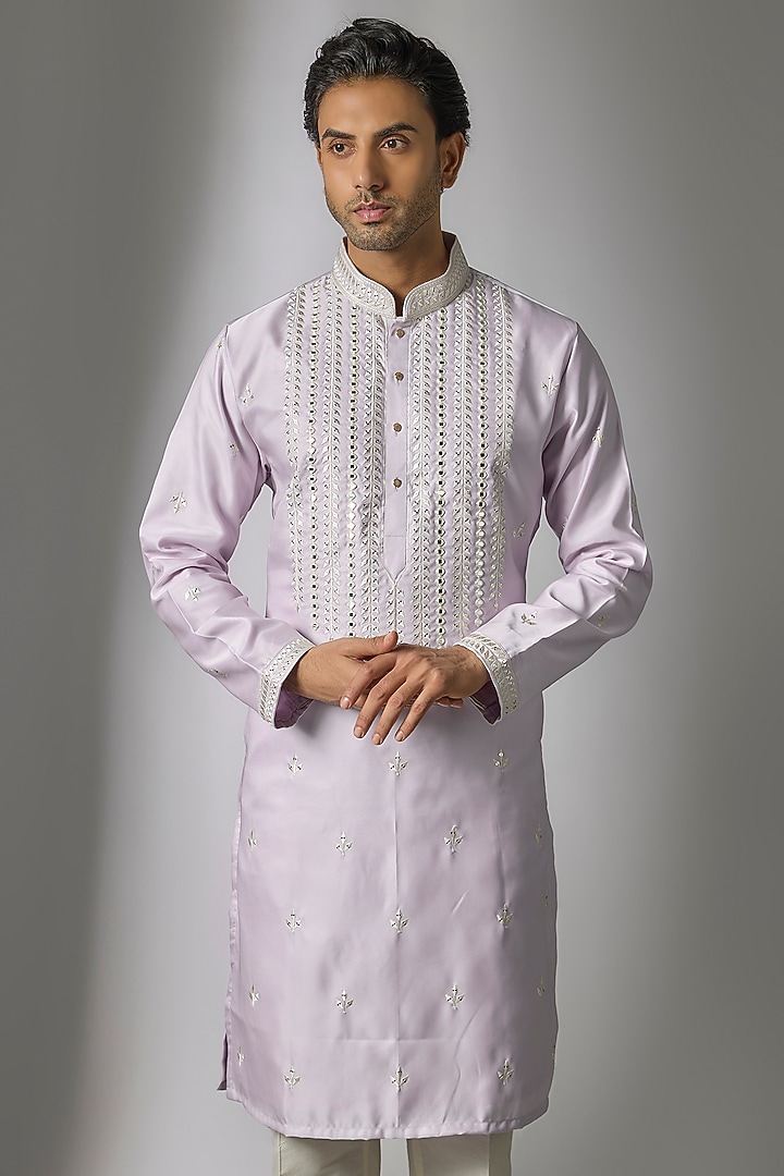 Purple Silk Mirror Work Kurta Set by Nero by Shaifali & Satya at Pernia's Pop Up Shop