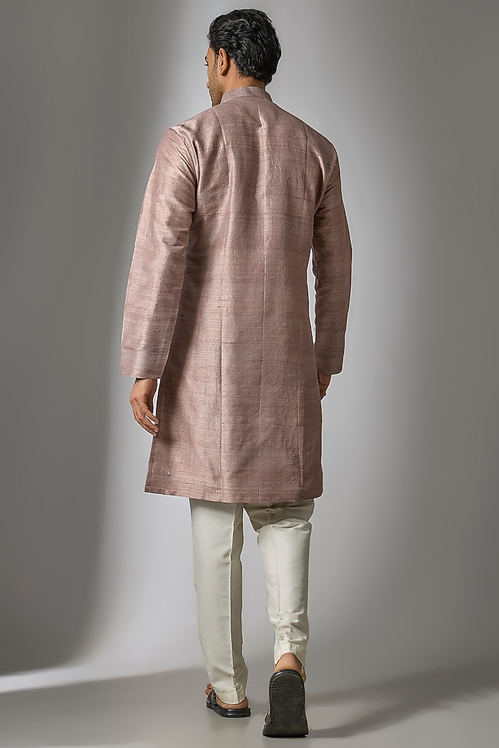 Pink Raw Silk Handwork Kurta Set by Nero by Shaifali & Satya at Pernia's Pop Up Shop