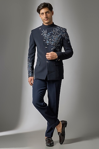 Blue Boomario Handwork Jodhpuri Set by Nero by Shaifali & Satya