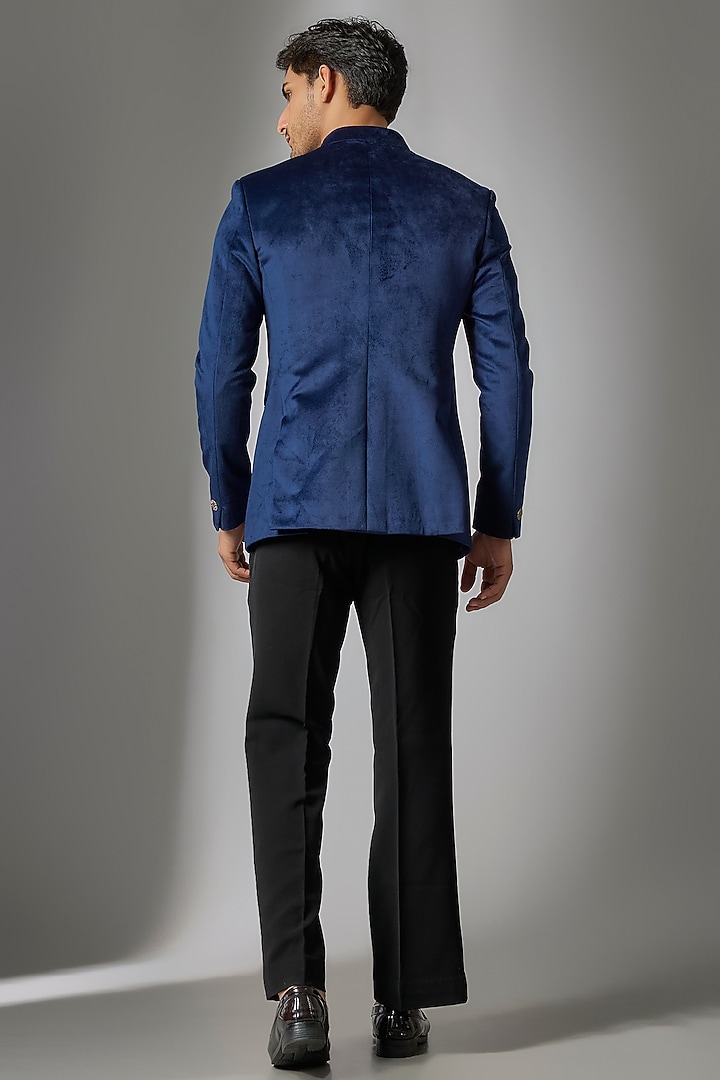 Blue Suede Handwork Jodhpuri Set by Nero by Shaifali & Satya at Pernia's Pop Up Shop