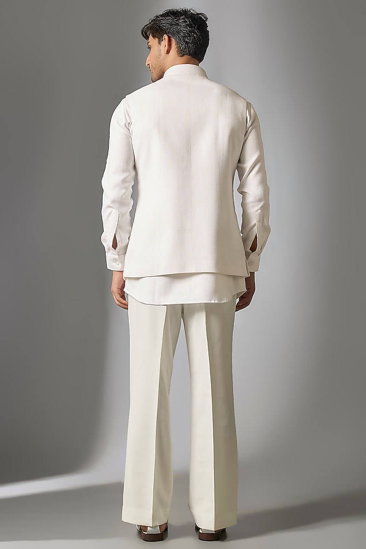 White Linen Handwork Bundi Jacket Set by Nero by Shaifali & Satya at Pernia's Pop Up Shop