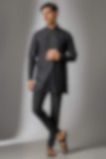 Black Silk Handwork Kurta Set by Nero by Shaifali & Satya at Pernia's Pop Up Shop