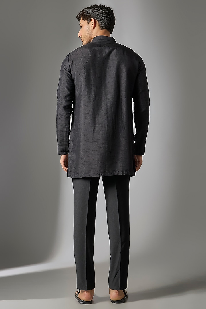 Black Silk Handwork Kurta Set by Nero by Shaifali & Satya at Pernia's Pop Up Shop