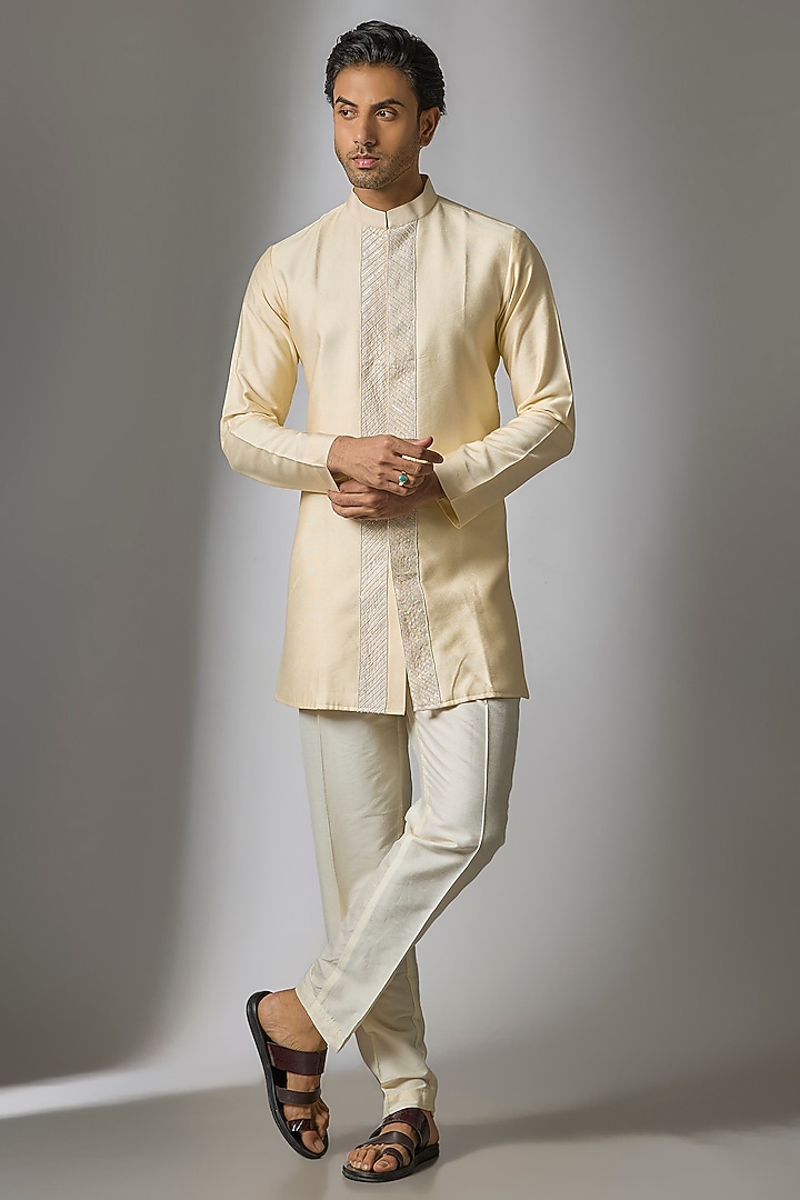 Ivory Silk Handwork Kurta Set by Nero by Shaifali & Satya