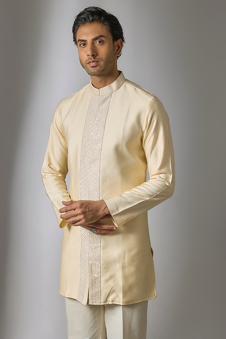 Ivory Silk Handwork Kurta Set by Nero by Shaifali & Satya at Pernia's Pop Up Shop