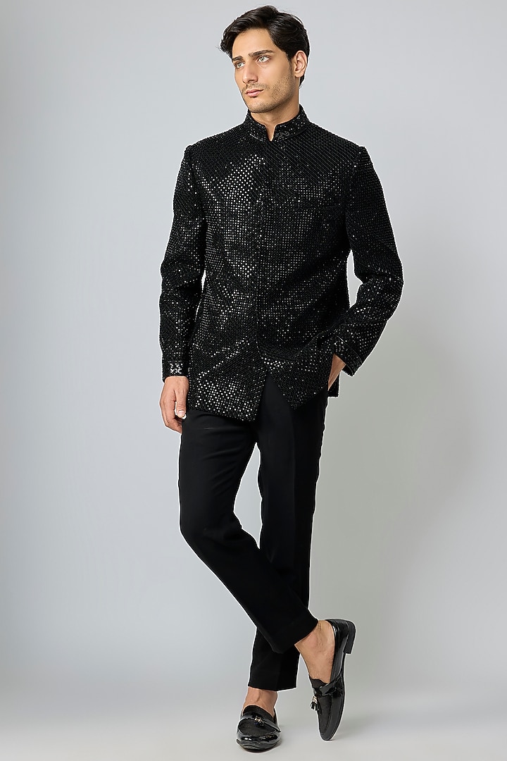 Black Velvet Cutdana Handwork Kurta Set by Nero By Shaifali & Satya at Pernia's Pop Up Shop