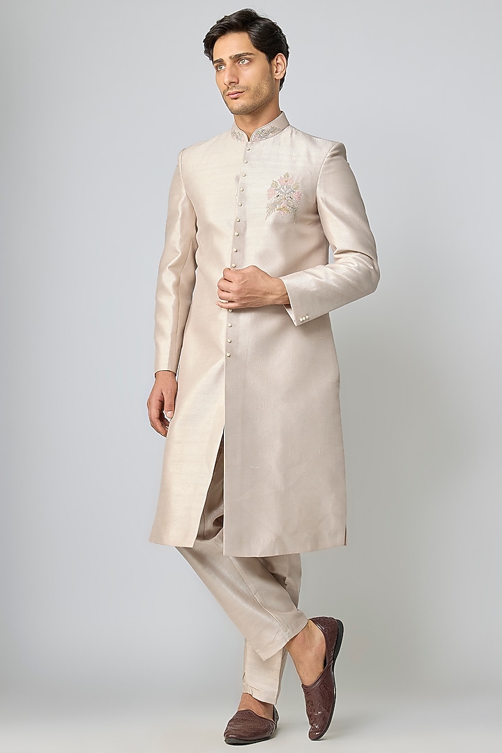 Pink Silk Hand & Machine Embroidered Wedding Indowestern Set by Nero By Shaifali & Satya at Pernia's Pop Up Shop