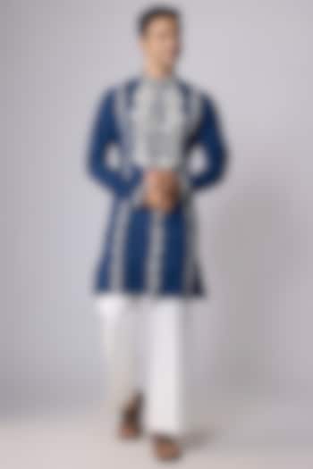 Blue Boomario Fabric Dori Embroidered Kurta Set by Nero by Shaifali & Satya at Pernia's Pop Up Shop