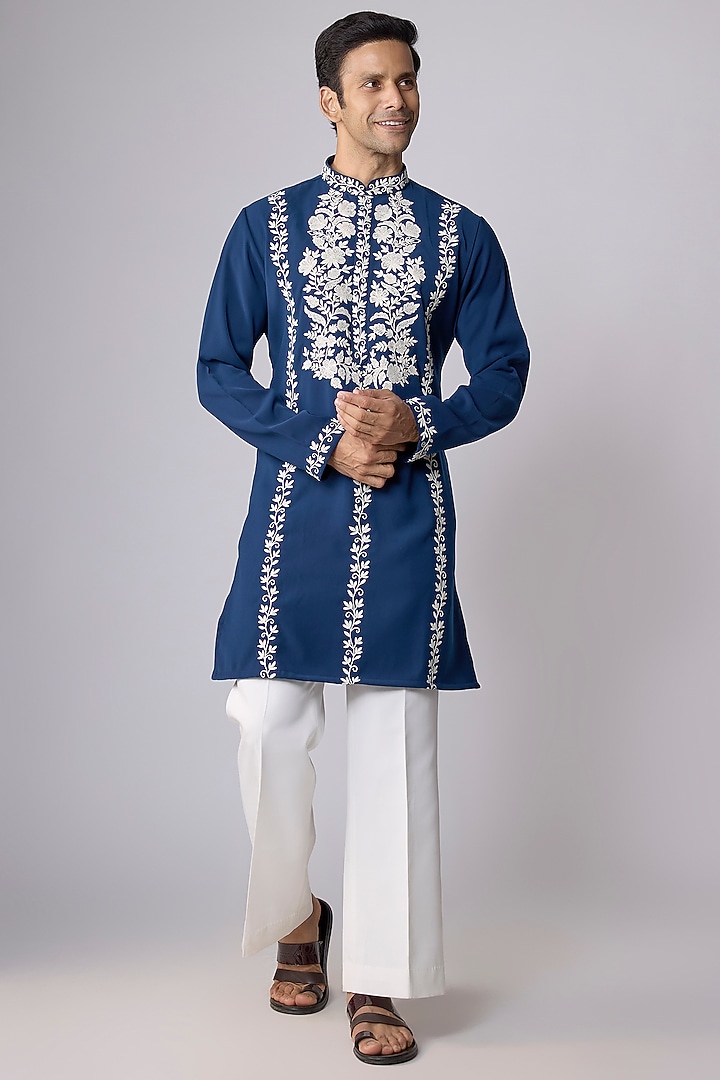 Blue Boomario Fabric Dori Embroidered Kurta Set by Nero by Shaifali & Satya at Pernia's Pop Up Shop