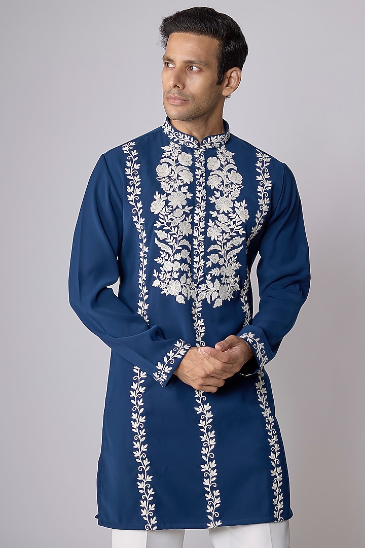 Blue Boomario Fabric Dori Embroidered Kurta Set by Nero By Shaifali & Satya at Pernia's Pop Up Shop