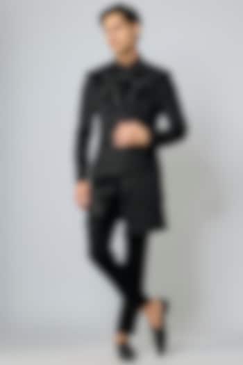 Black Suede Cutdana Embroidered Wedding Indowestern Set by Nero By Shaifali & Satya at Pernia's Pop Up Shop