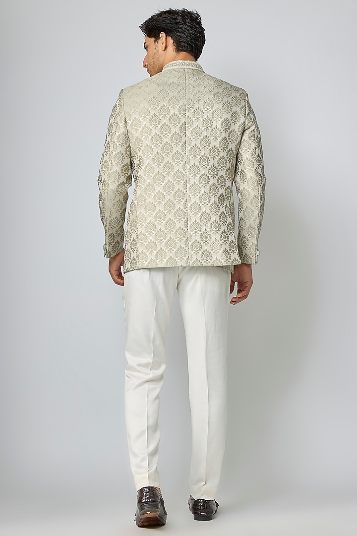 Green Silk Cutdana Embroidered Jodhpuri Set by Nero By Shaifali & Satya at Pernia's Pop Up Shop