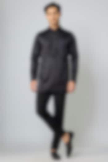 Black Silk Cutdana Embroidered Kurta Set by Nero By Shaifali & Satya at Pernia's Pop Up Shop