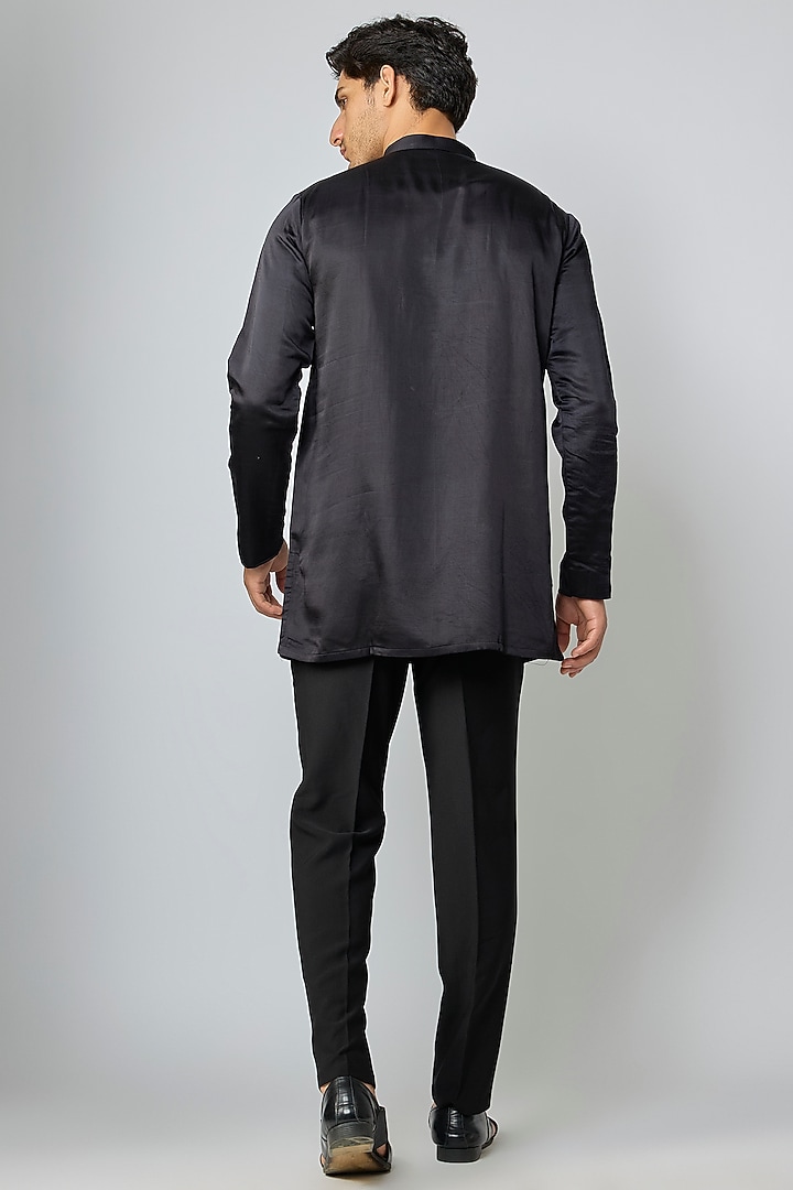 Black Silk Cutdana Embroidered Kurta Set by Nero By Shaifali & Satya at Pernia's Pop Up Shop