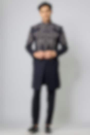 Blue Boomario Moti Embroidered Wedding Indowestern Set by Nero By Shaifali & Satya at Pernia's Pop Up Shop