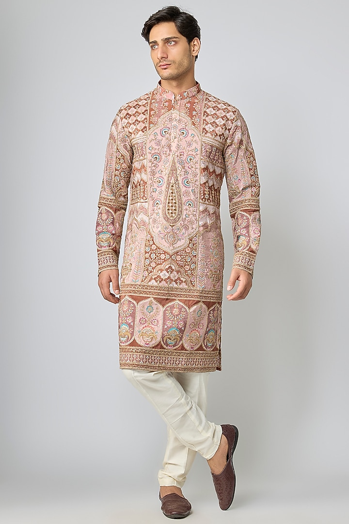 Multi-Colored Silk Machine Embroidered Kurta Set by Nero By Shaifali & Satya at Pernia's Pop Up Shop