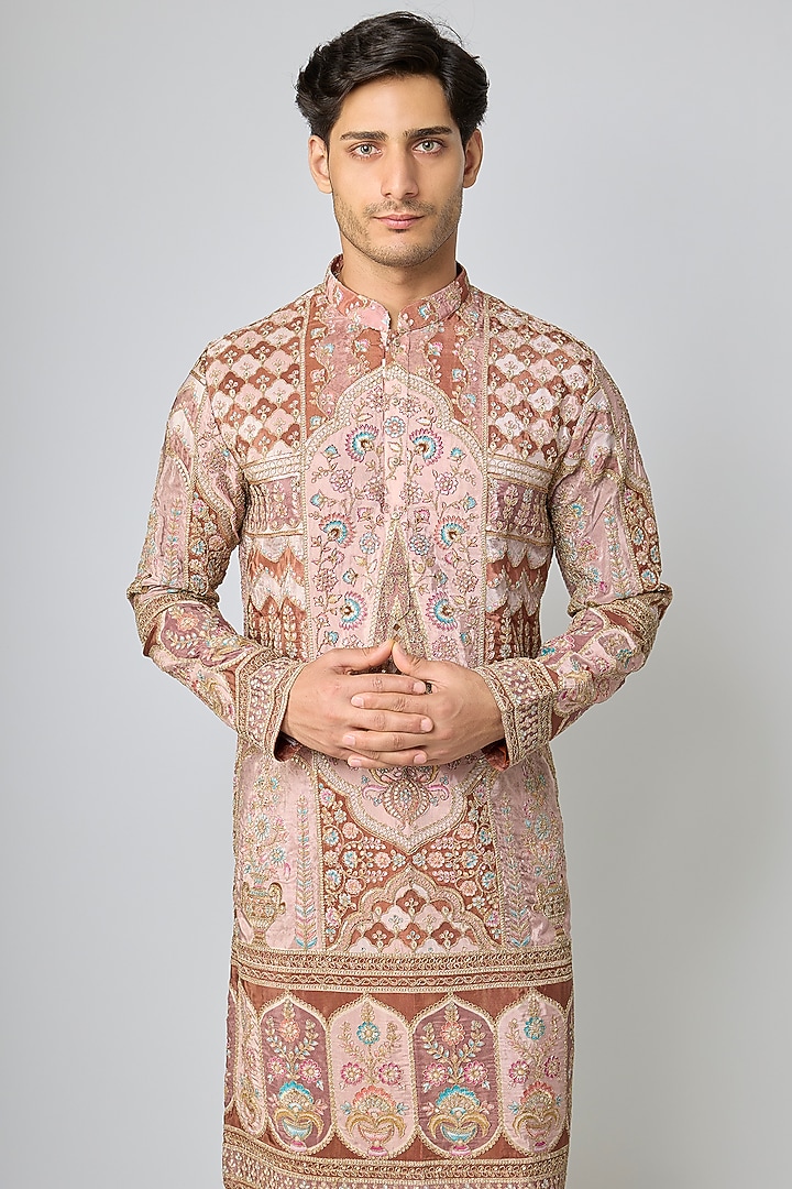 Multi-Colored Silk Machine Embroidered Kurta Set by Nero By Shaifali & Satya at Pernia's Pop Up Shop
