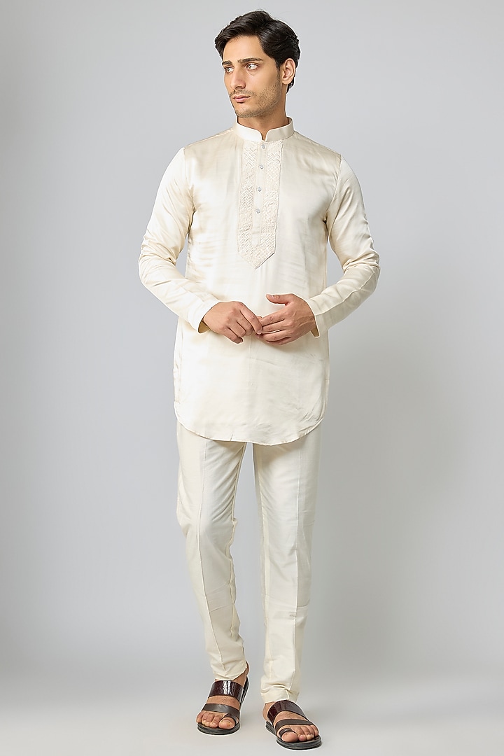 Ivory Silk Cutdana Embroidered Kurta Set by Nero By Shaifali & Satya at Pernia's Pop Up Shop