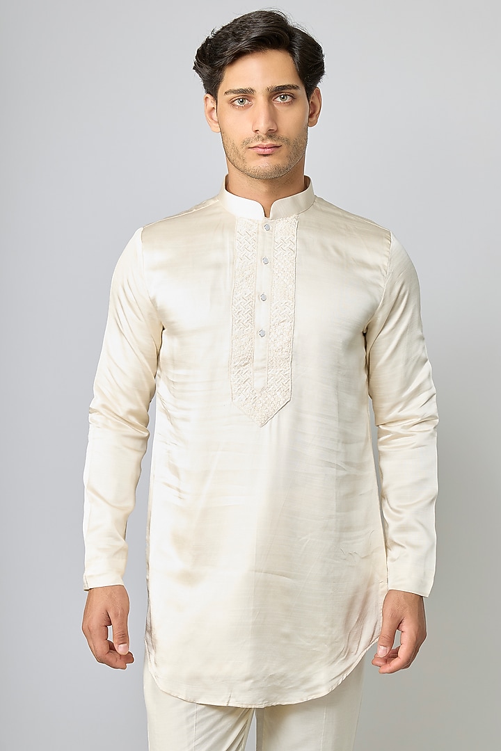 Ivory Silk Cutdana Embroidered Kurta Set by Nero By Shaifali & Satya at Pernia's Pop Up Shop