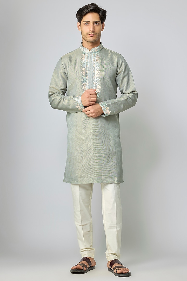 Green Tissue silk Gota Patti Handwork Kurta Set by Nero By Shaifali & Satya at Pernia's Pop Up Shop