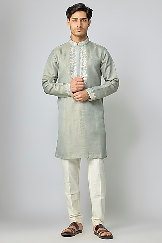 Green Tissue silk Gota Patti Handwork Kurta Set by Nero By Shaifali & Satya