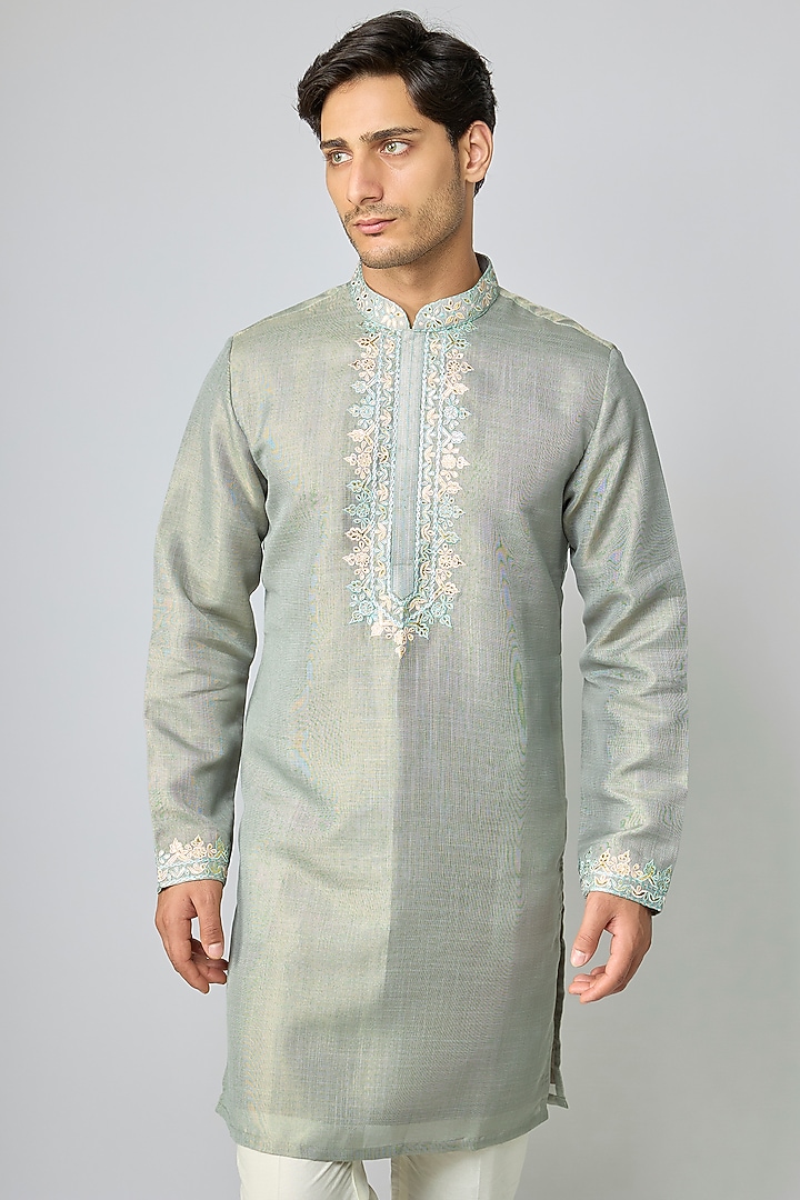 Green Tissue silk Gota Patti Handwork Kurta Set by Nero By Shaifali & Satya at Pernia's Pop Up Shop