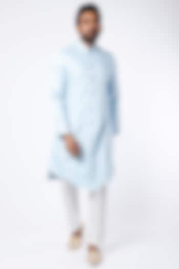 Sky Blue Asymmetrical Kurta Set by Nero by Shaifali & Satya at Pernia's Pop Up Shop