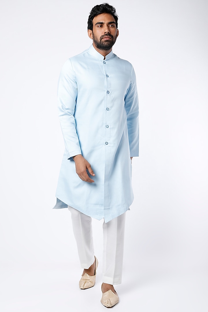Sky Blue Asymmetrical Kurta Set by Nero by Shaifali & Satya at Pernia's Pop Up Shop