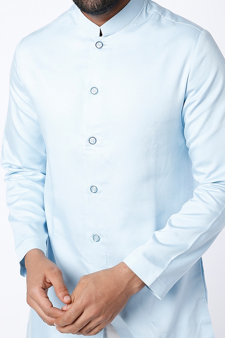 Sky Blue Asymmetrical Kurta Set by Nero by Shaifali & Satya at Pernia's Pop Up Shop