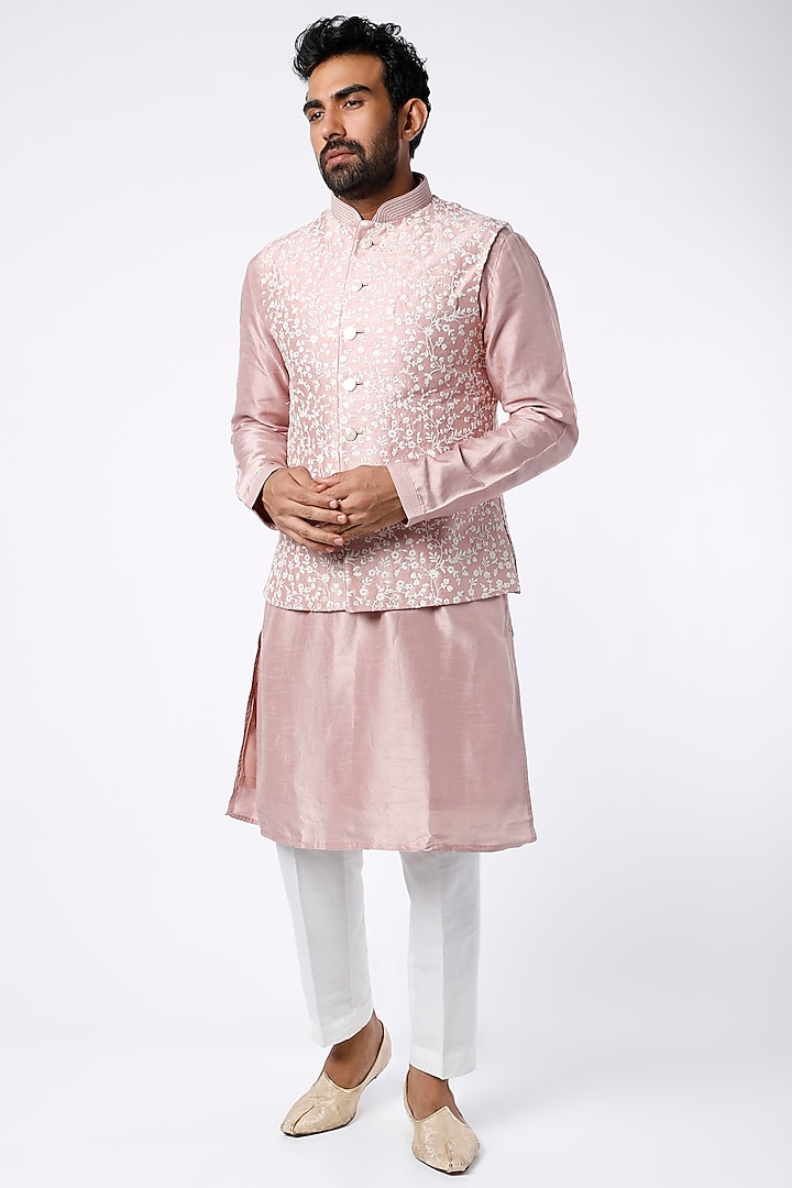Blush Pink Kurta Set With Bundi Jacket by Nero by Shaifali & Satya