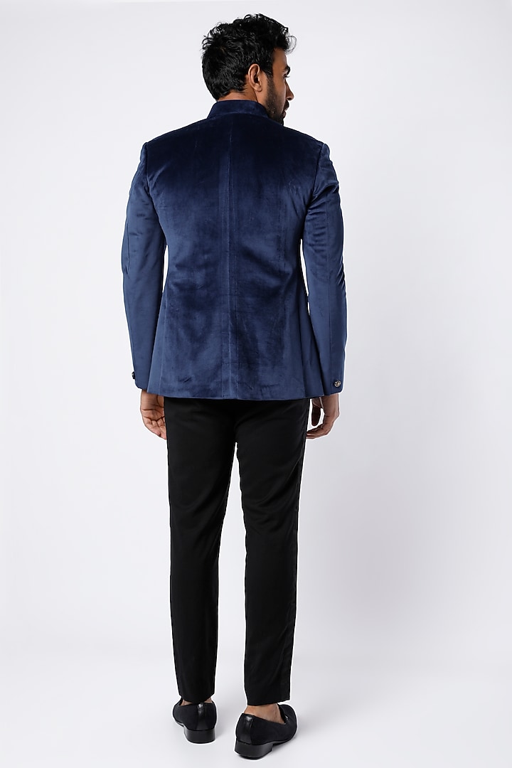 Cobalt Blue Suede Wedding Bandhgala Jacket Set by Nero by Shaifali & Satya at Pernia's Pop Up Shop
