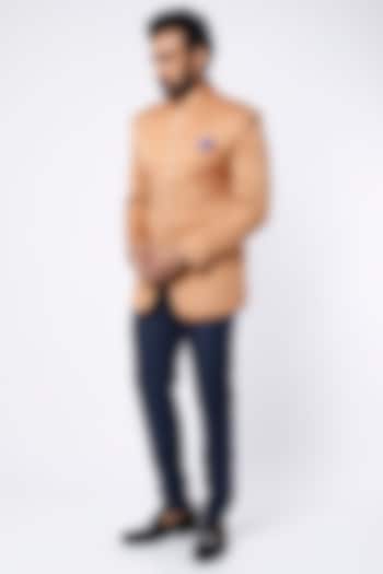 Rust Orange Textured Bandhgala Jacket Set by Nero by Shaifali & Satya at Pernia's Pop Up Shop