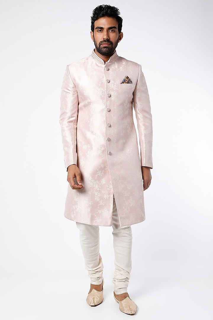 Blush Pink Hand Embroidered Indo Western Wedding Sherwani Set by Nero by Shaifali & Satya at Pernia's Pop Up Shop