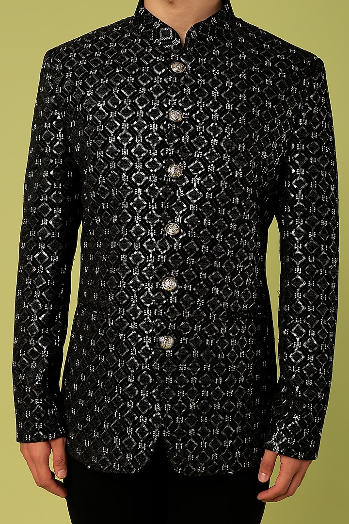Black Embroidered Jodhpuri Set by Nero by Shaifali & Satya at Pernia's Pop Up Shop