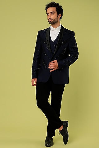 Black Suiting Tuxedo Set by Nero by Shaifali & Satya