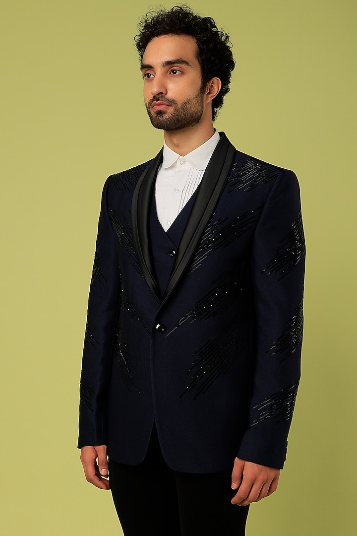 Nero by Shaifali and Satya Satin Lapel Tuxedo Pant Set, Black, Suiting  Fabric, Tuxedo, Straight Full