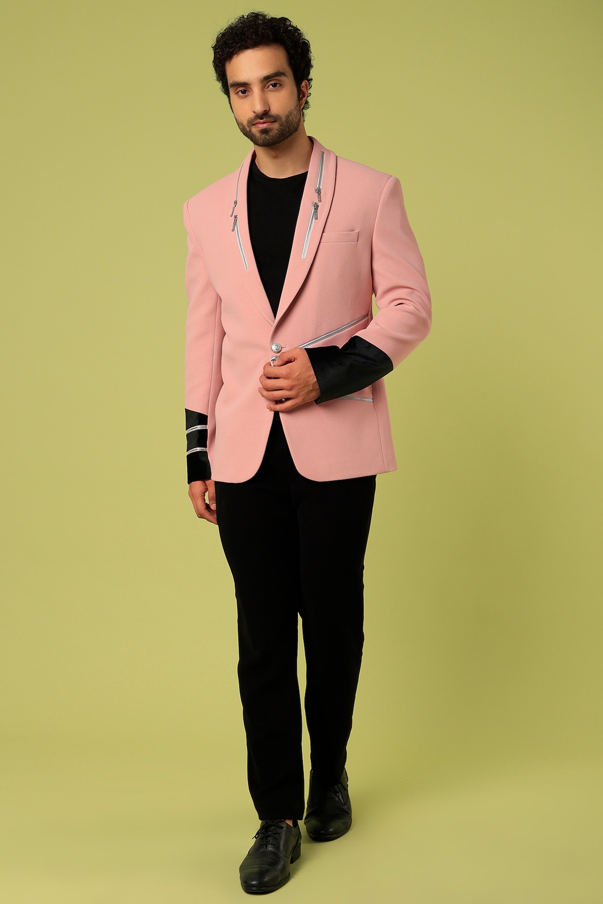Black Shirt Peach Pink Jacket Peach Suiting Blazer By Nero By