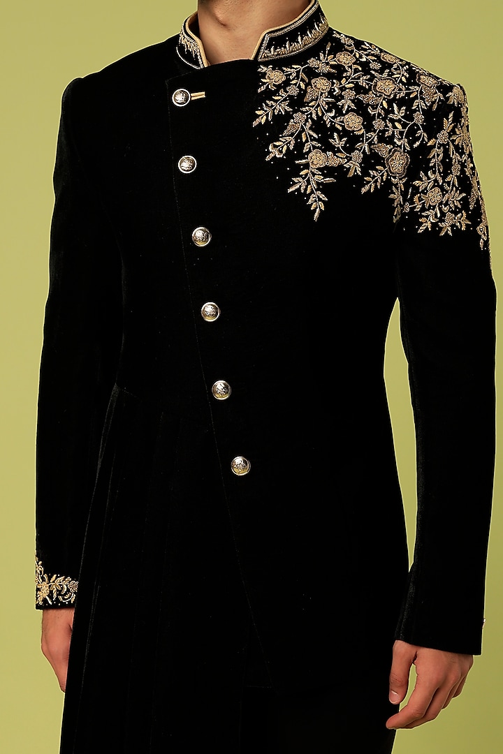 Black Velvet Jodhpuri Set by Nero by Shaifali & Satya at Pernia's Pop Up Shop